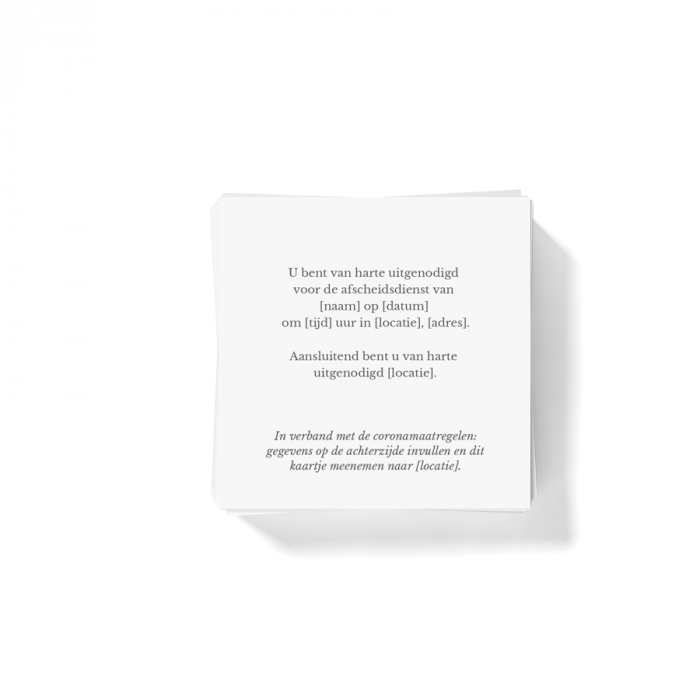 Uitnodigingskaartje Traditioneel Dieren Claassen Uitvaart
